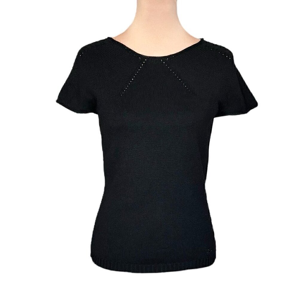 Burberry London Sweater Top Sz.M Black 100% Wool Knit Short Sleeve Basic Classic - Picture 11 of 11